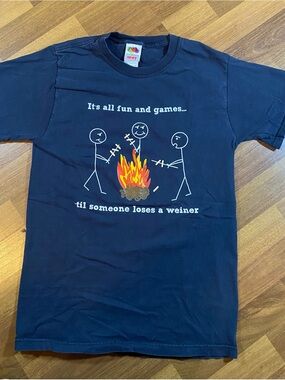 Fruit of the Loom Navy Graphic Campfire Humor T-Shirt